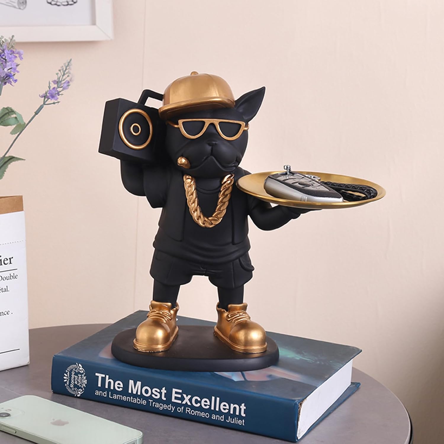 Street Style Frenchie Butler Statue Tabletop Organizer