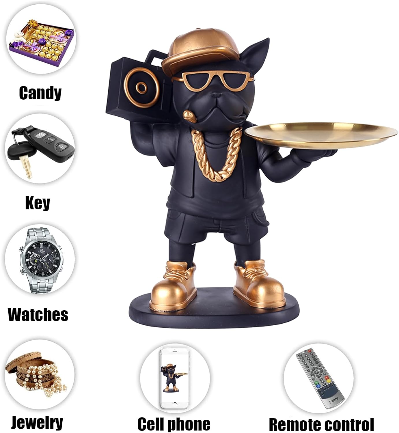 Street Style Frenchie Butler Statue Tabletop Organizer