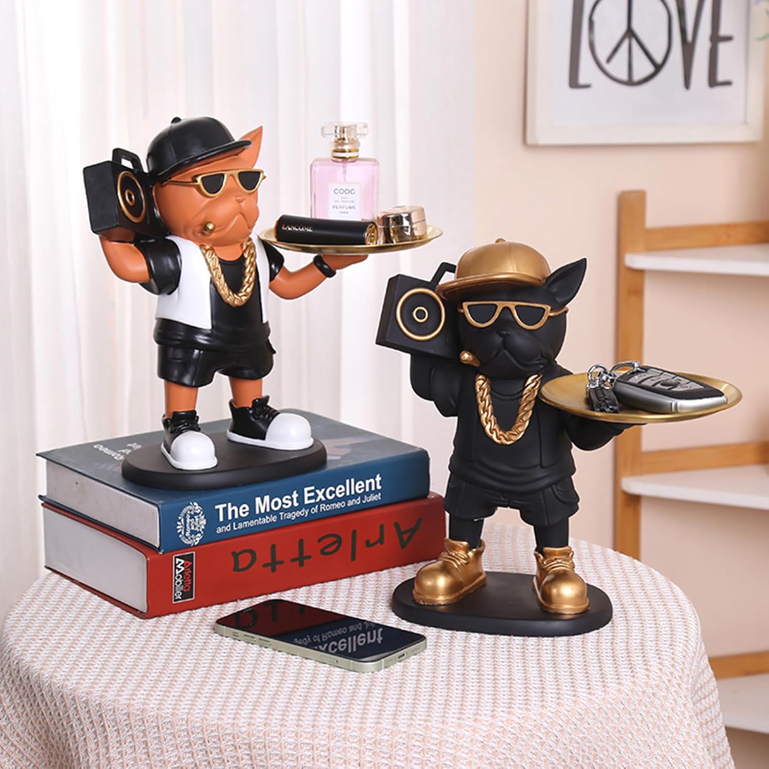 Street Style Frenchie Butler Statue Tabletop Organizer