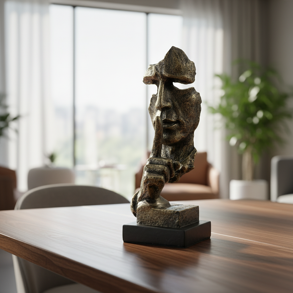 Modern Silence is Golden Face Statue Tabletop Organizer