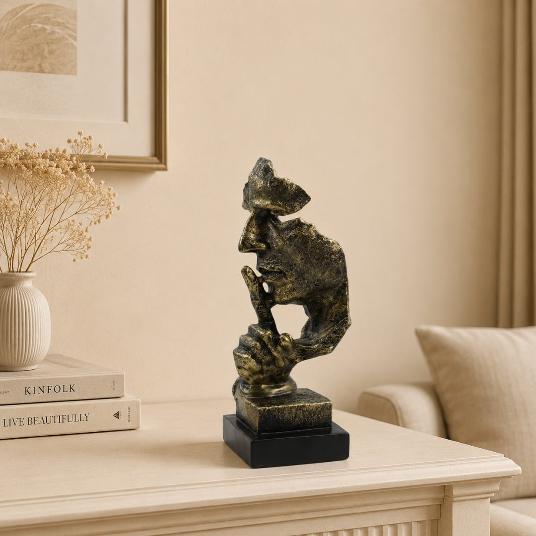 Modern Silence is Golden Face Statue Tabletop Organizer