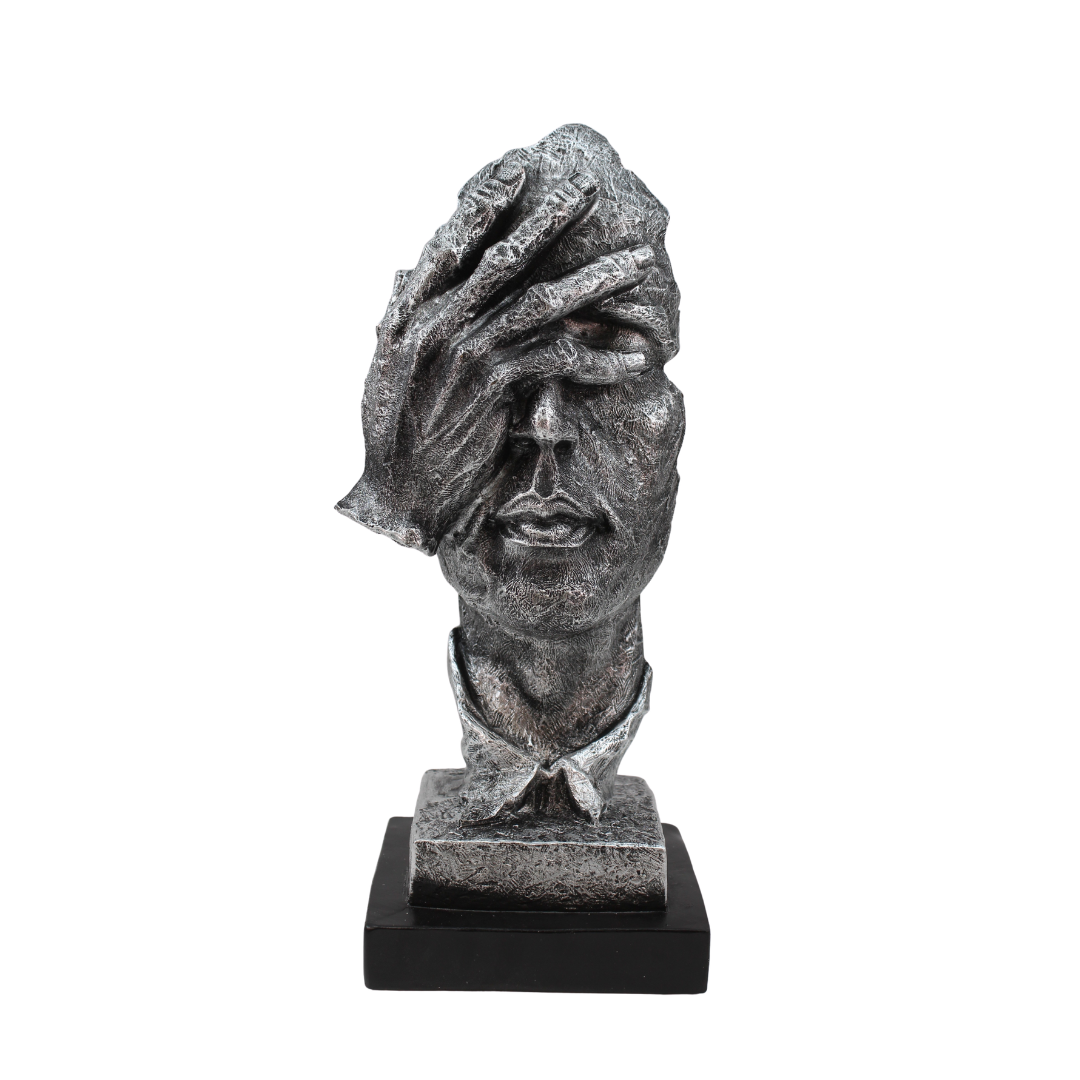 Modern Silver Polyresin Human Face Statue Tabletop Organizer