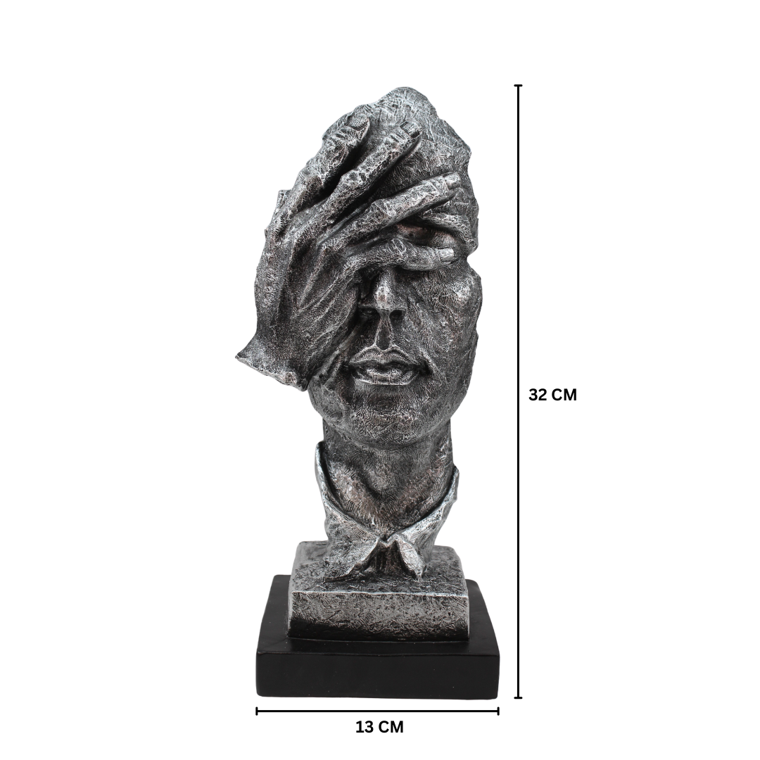 Modern Silver Polyresin Human Face Statue Tabletop Organizer