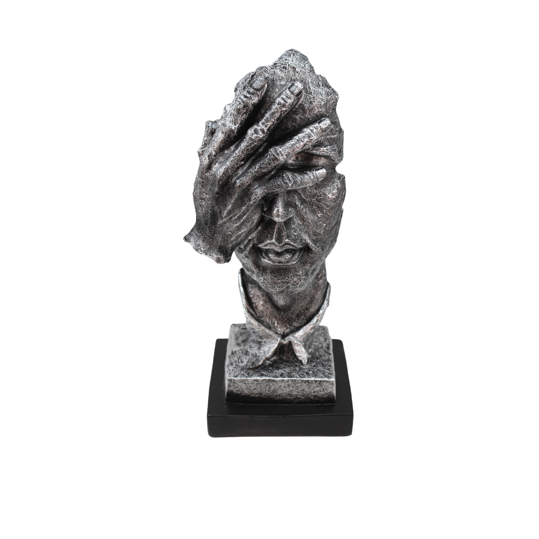 Modern Silver Polyresin Human Face Statue Tabletop Organizer