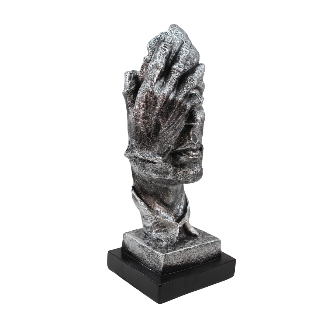 Modern Silver Polyresin Human Face Statue Tabletop Organizer