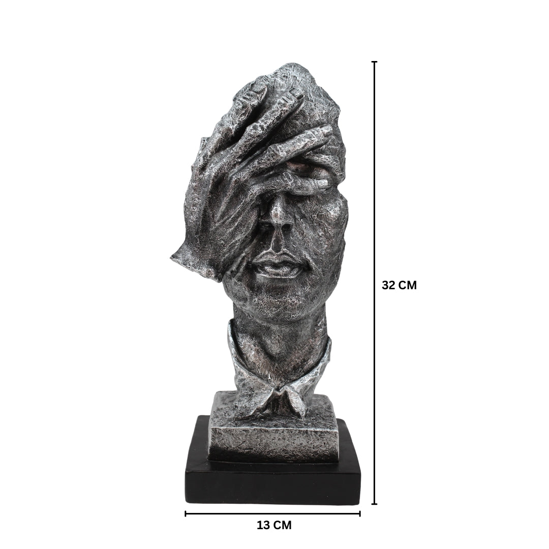 Modern Silver Polyresin Human Face Statue Tabletop Organizer