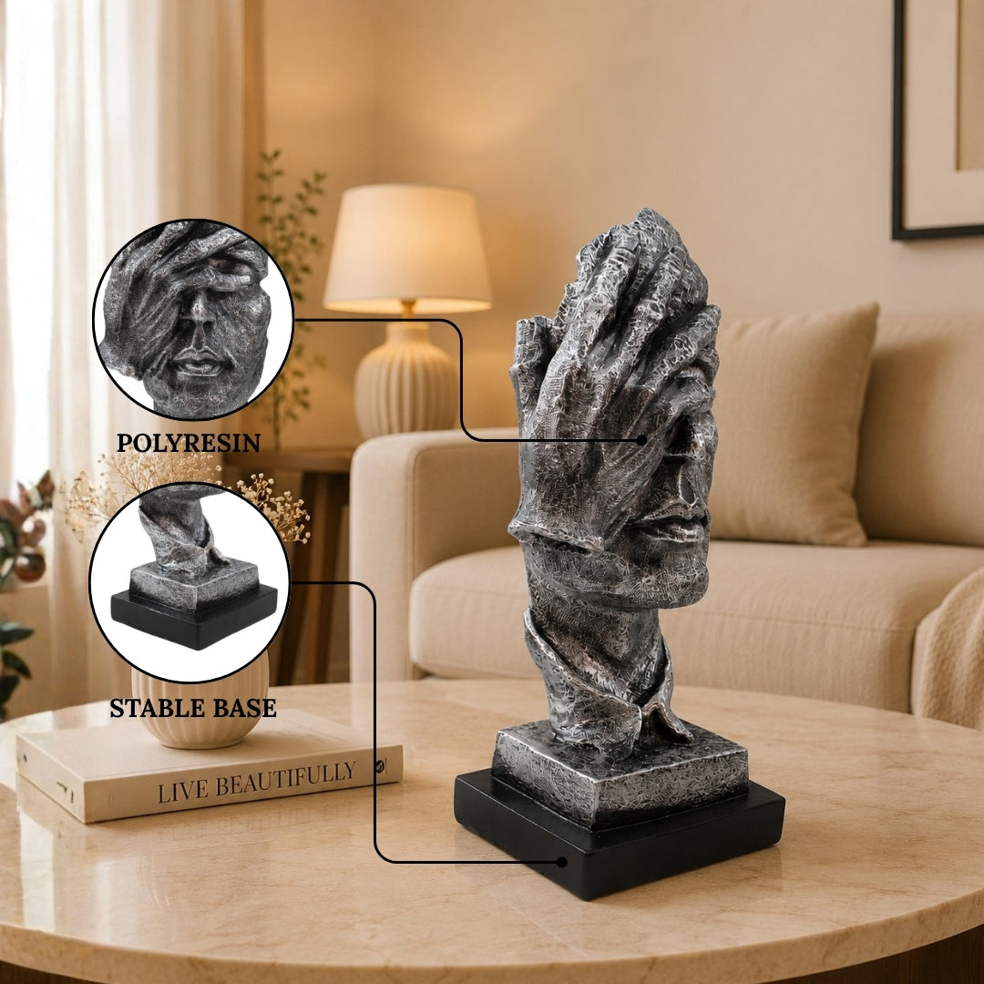 Modern Silver Polyresin Human Face Statue Tabletop Organizer