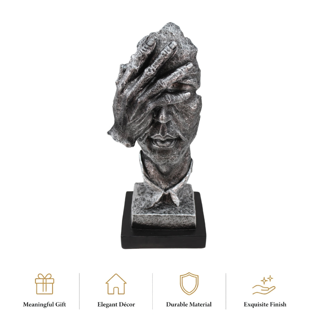Modern Silver Polyresin Human Face Statue Tabletop Organizer
