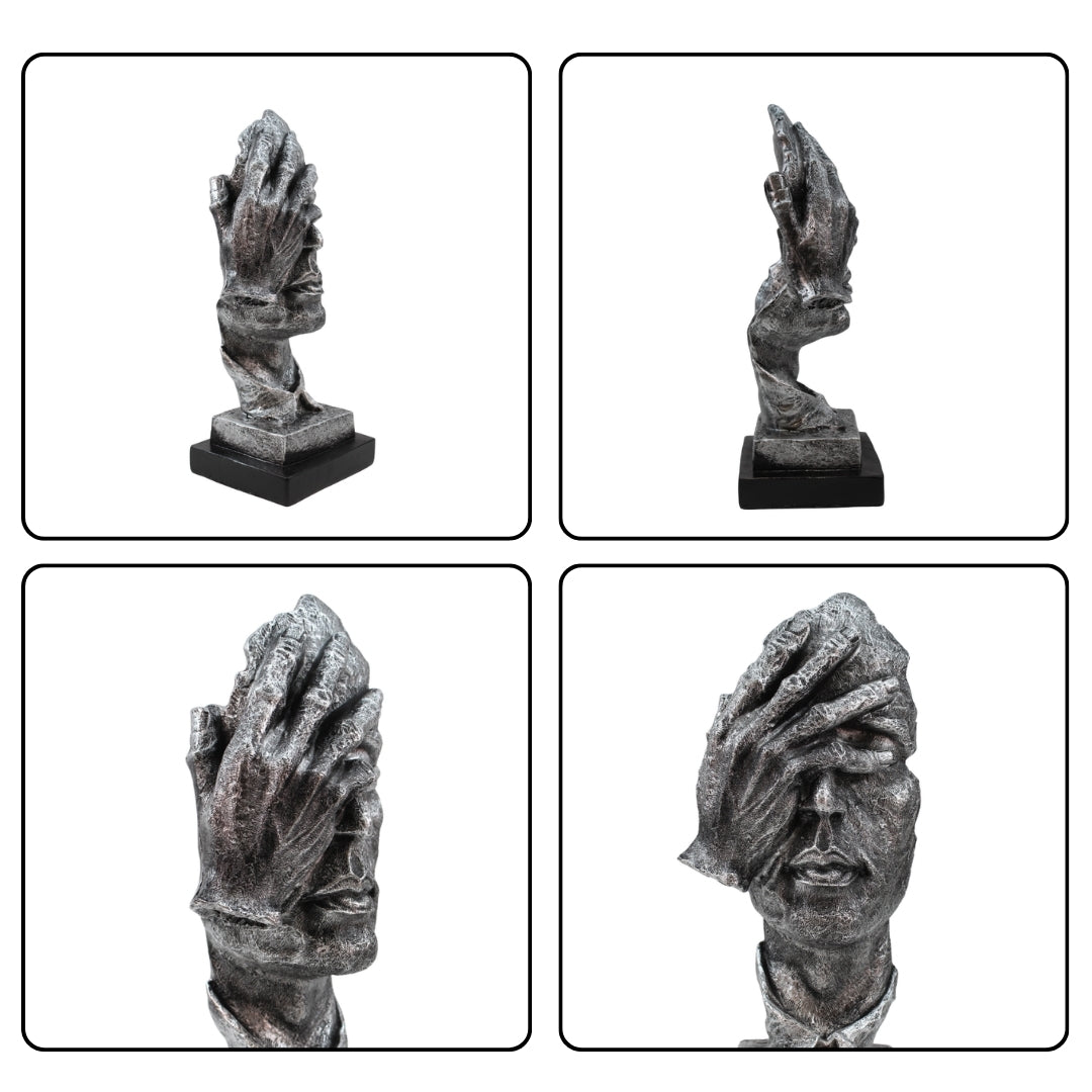 Modern Silver Polyresin Human Face Statue Tabletop Organizer