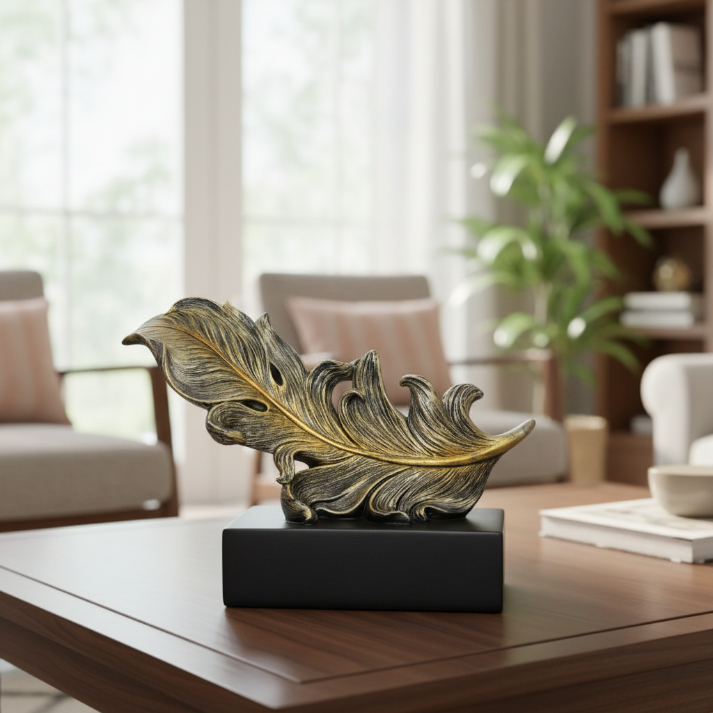 Golden Feather Statue - Abstract Tabletop Organizer