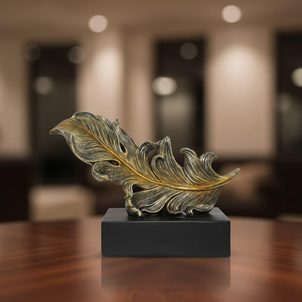 Golden Feather Statue - Abstract Tabletop Organizer