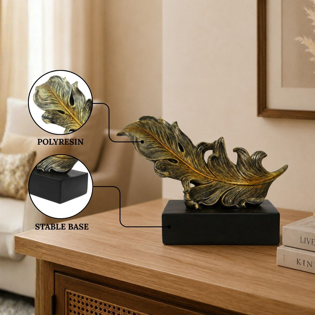 Golden Feather Statue - Abstract Tabletop Organizer