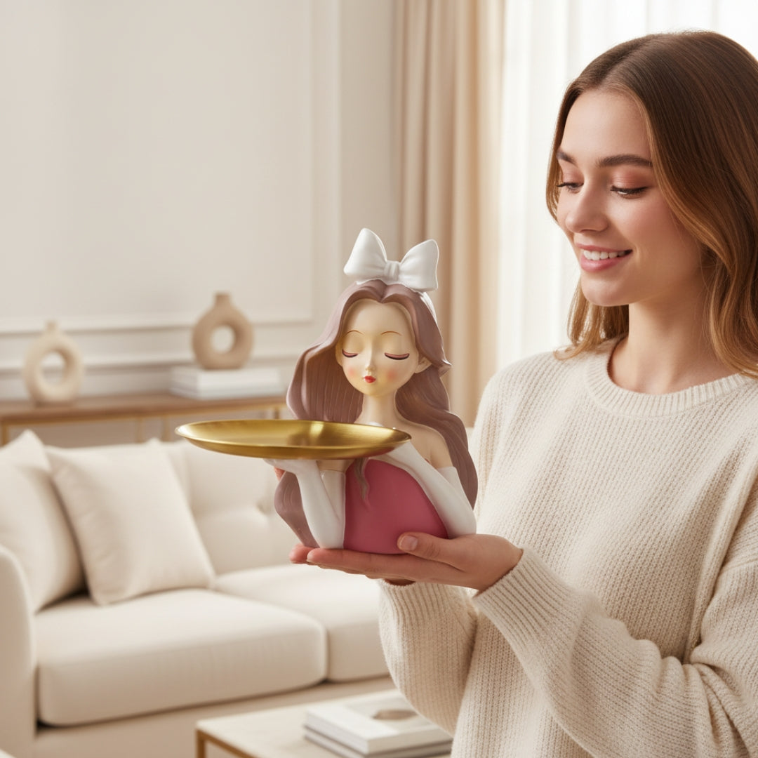 Decorative Girl Tray Showpiece Tabletop Organizer