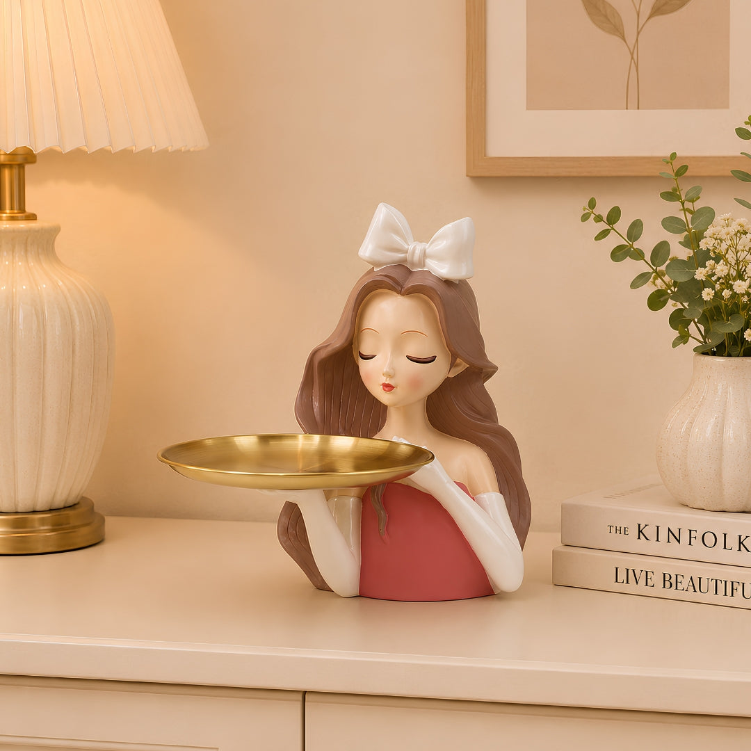 Decorative Girl Tray Showpiece Tabletop Organizer