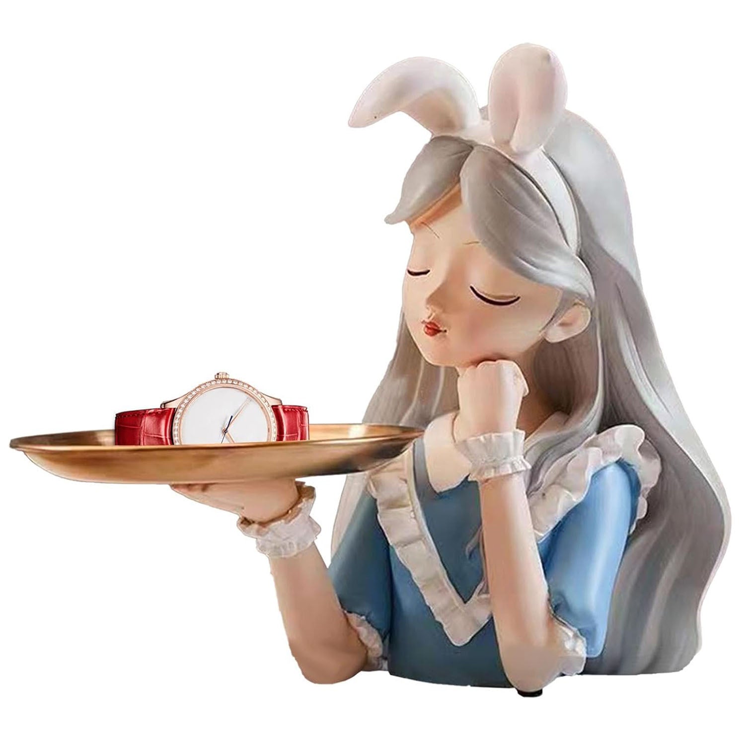 Decorative Girl Tray Showpiece with Bunny Ears Tabletop Organizer