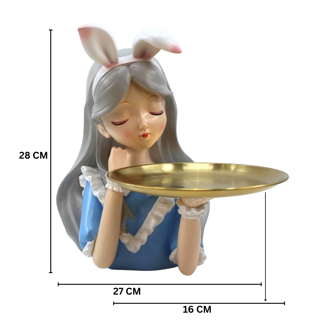 Decorative Girl Tray Showpiece with Bunny Ears Tabletop Organizer