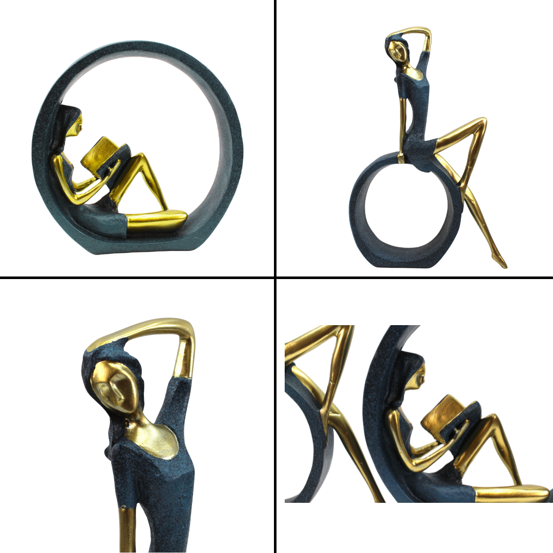 Reading & Dancing Girl Showpiece Set of 2 Tabletop Organizer