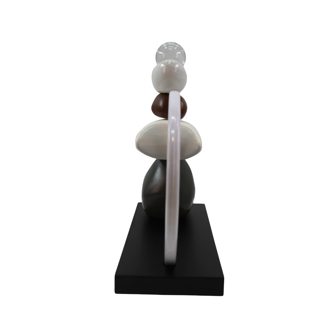 Modern Abstract Balance Sculpture with Glass Tabletop Organizer