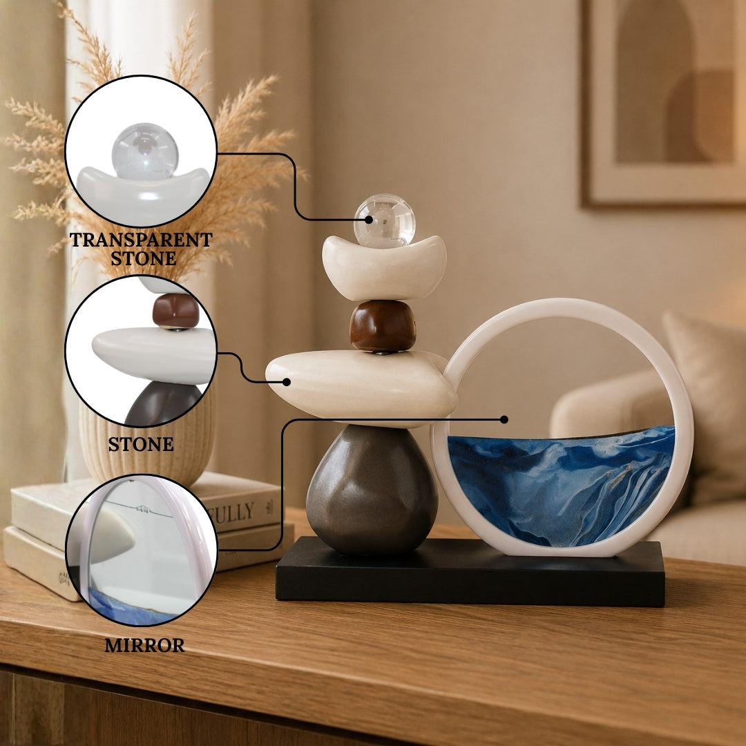 Modern Abstract Balance Sculpture with Glass Tabletop Organizer