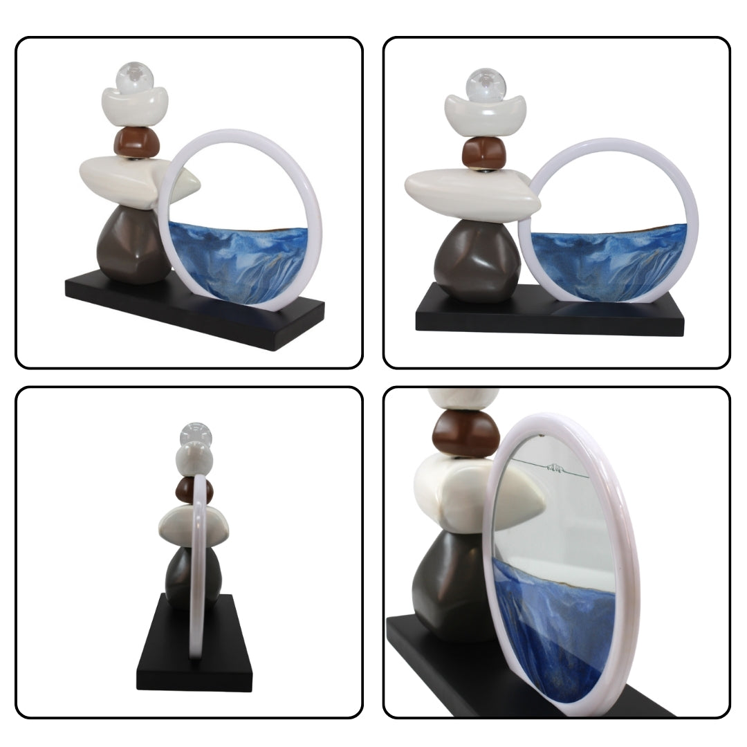 Modern Abstract Balance Sculpture with Glass Tabletop Organizer