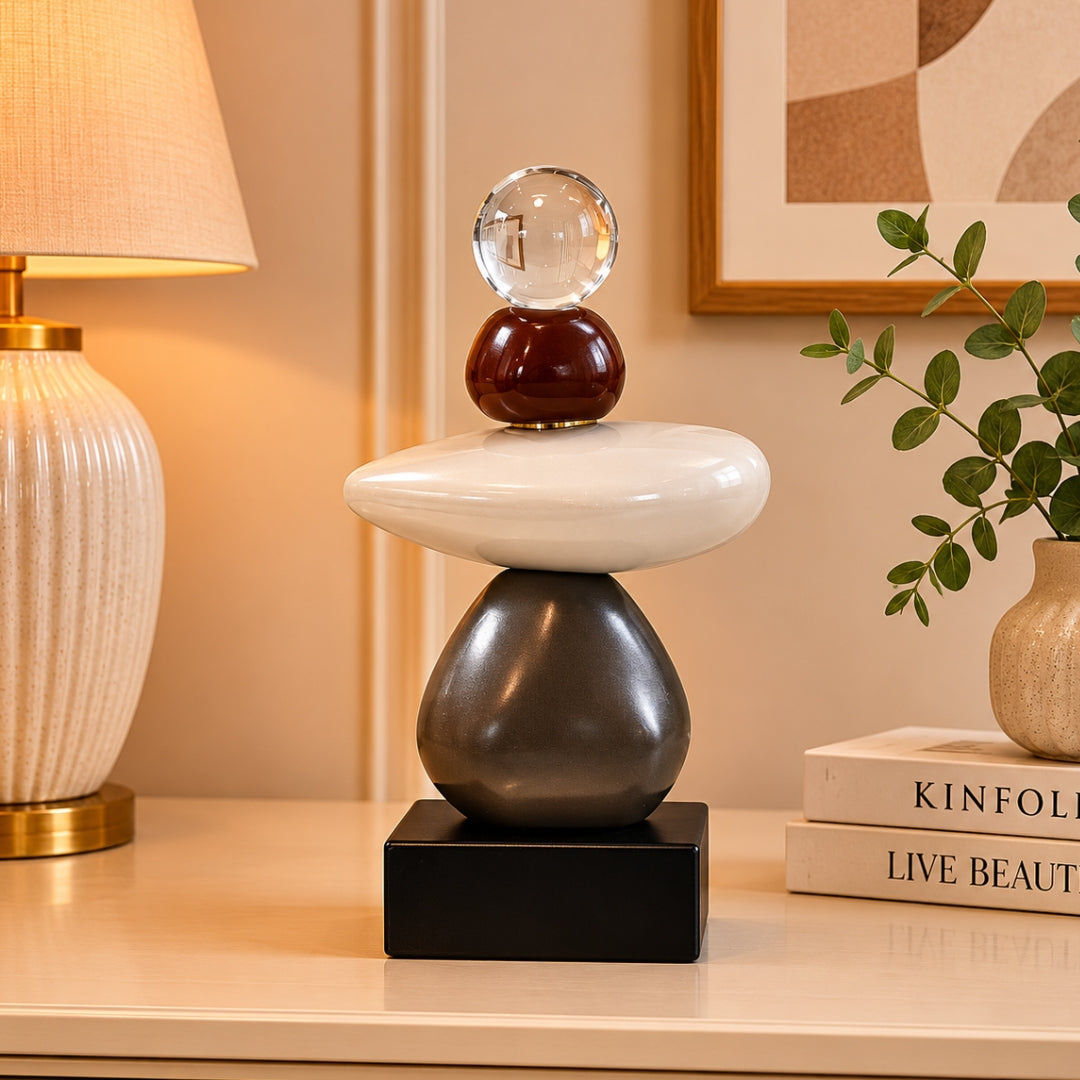 Modern Zen Stacked Stone Decor Sculpture Tabletop Organizer