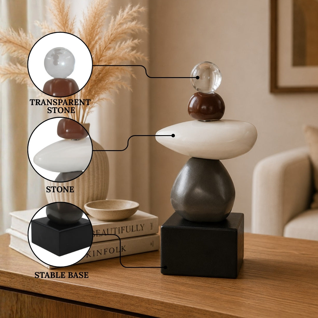 Modern Zen Stacked Stone Decor Sculpture Tabletop Organizer