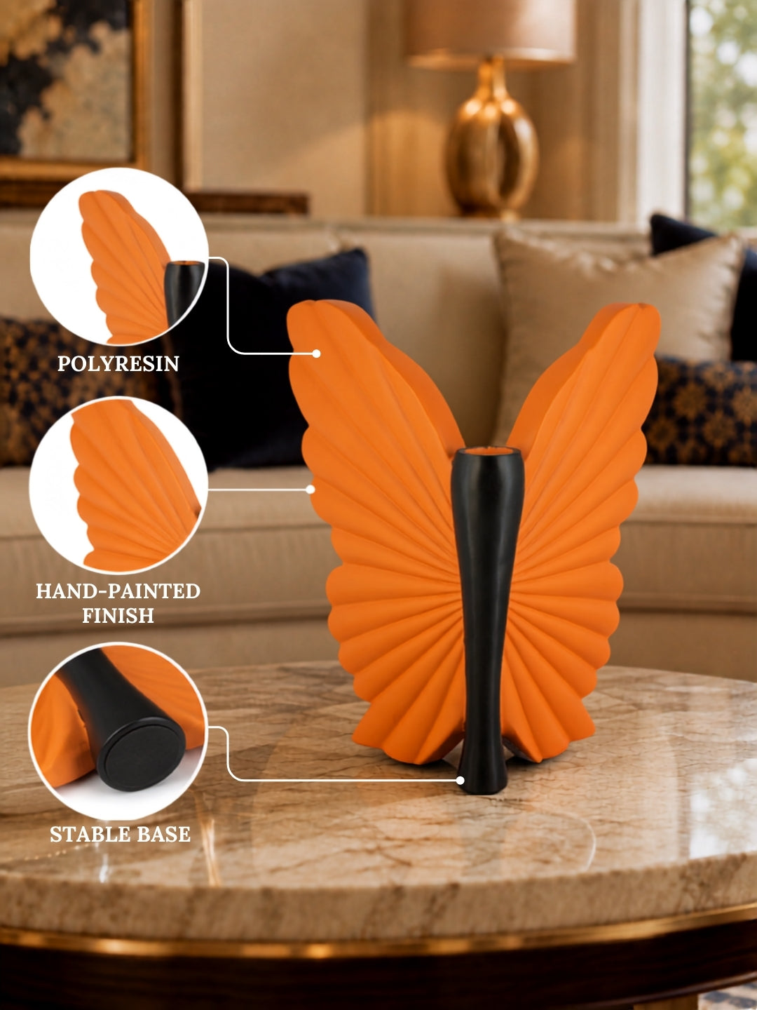 Elegant Butterfly Wings Polyresin Showpiece for Living Room