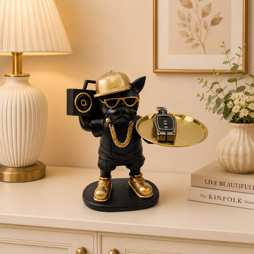 Street Style Frenchie Butler Statue Tabletop Organizer