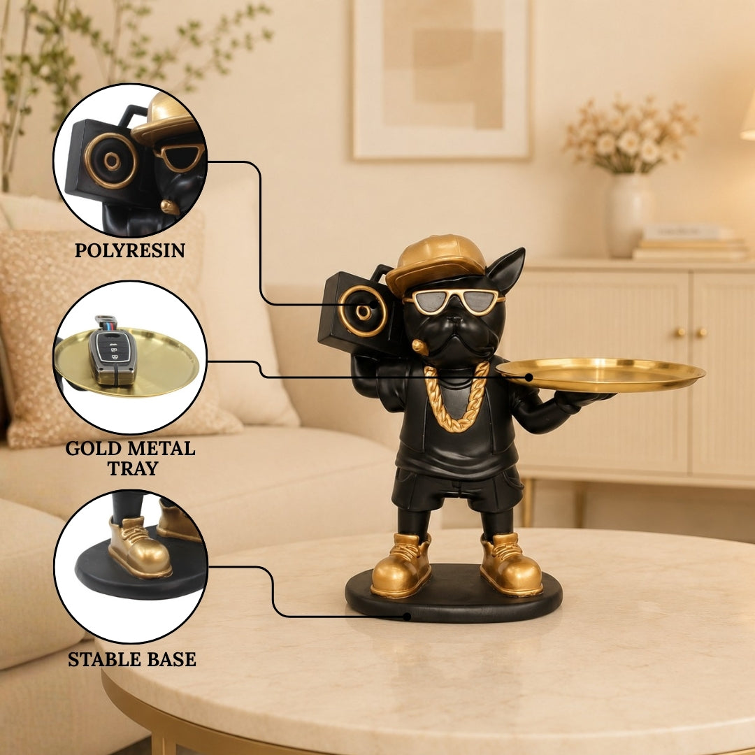 Street Style Frenchie Butler Statue Tabletop Organizer