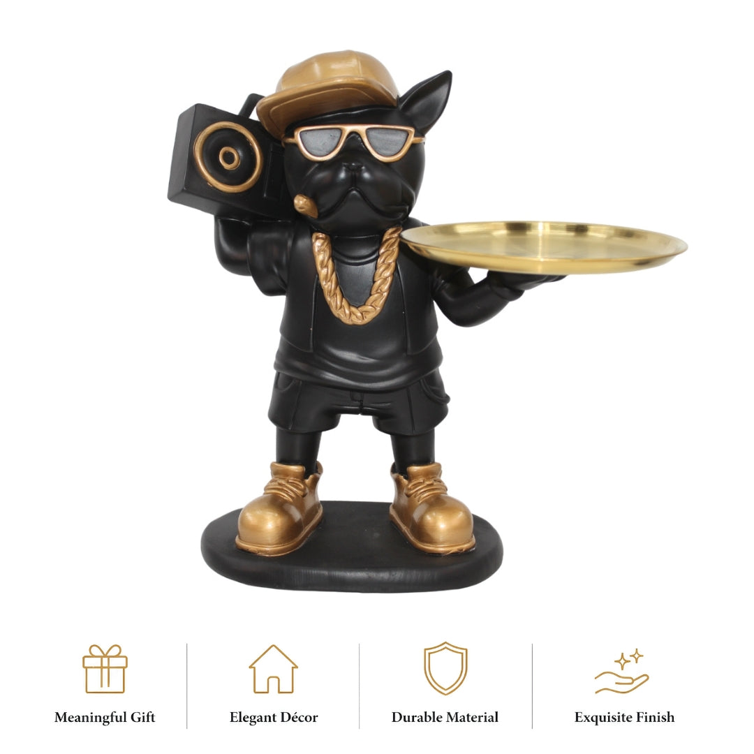 Street Style Frenchie Butler Statue Tabletop Organizer