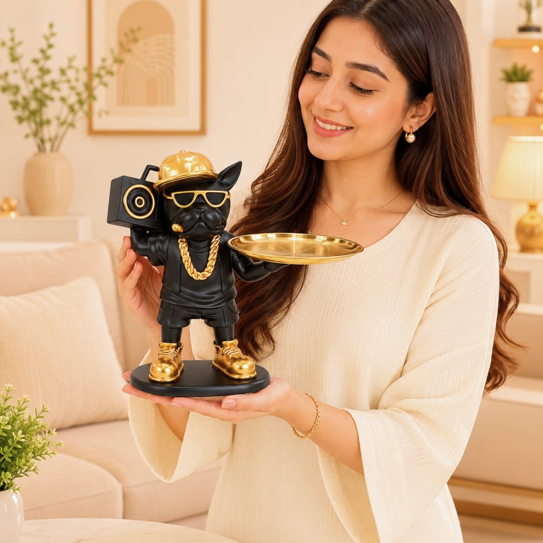 Street Style Frenchie Butler Statue Tabletop Organizer