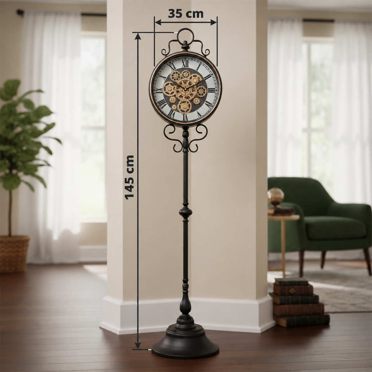 Vintage Metal Gear Floor Clock