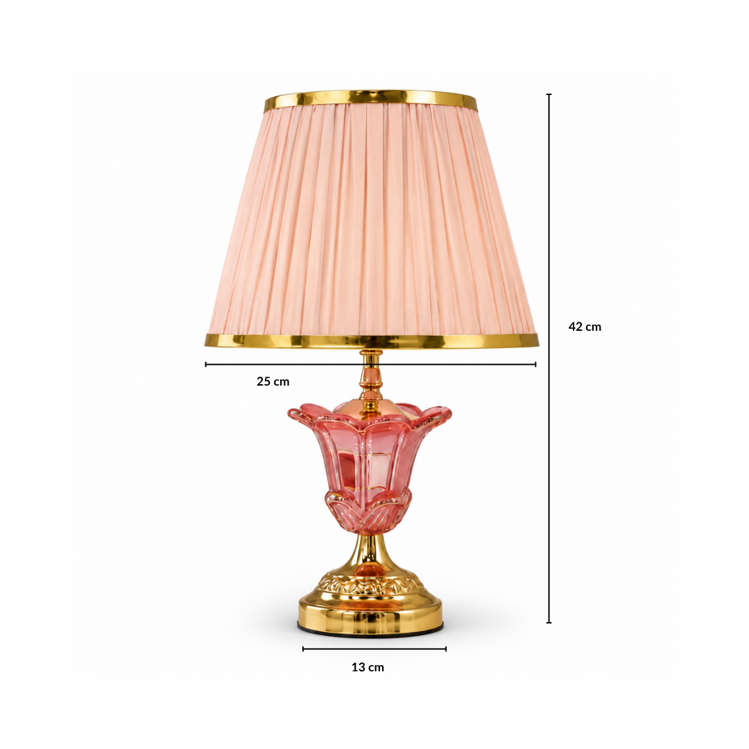 Elare Pink Crystal Table Lamp with Pleated Fabric Shade