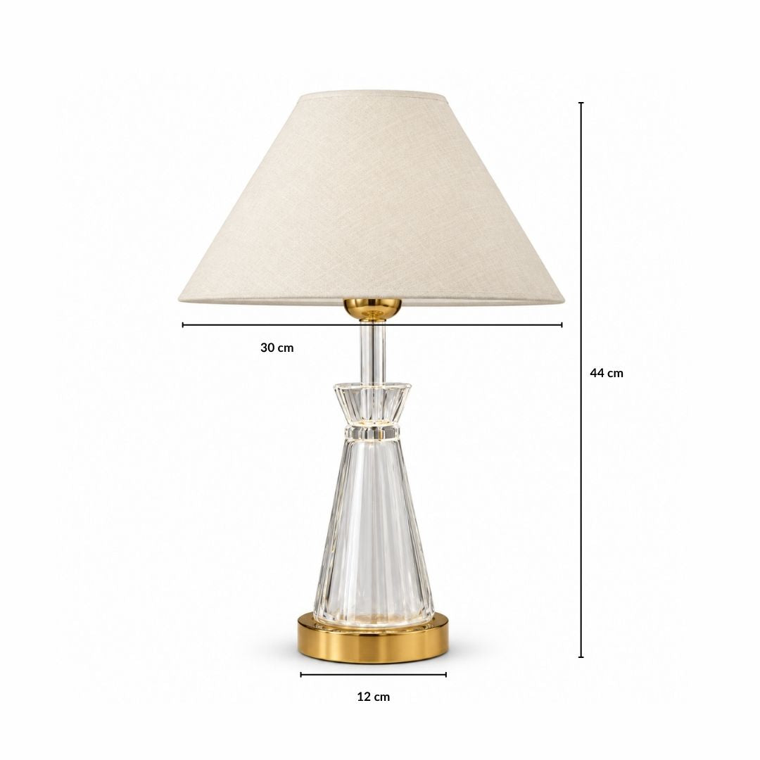 Dual-Light Table Lamp Clear Crystal Glass in White Shade