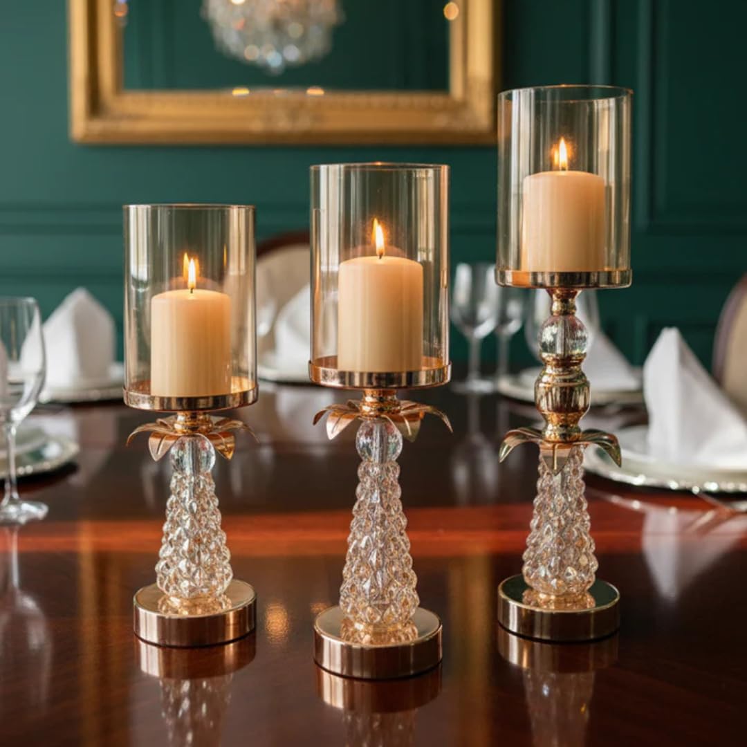 Gold Pineapple Design Candle Holder Set