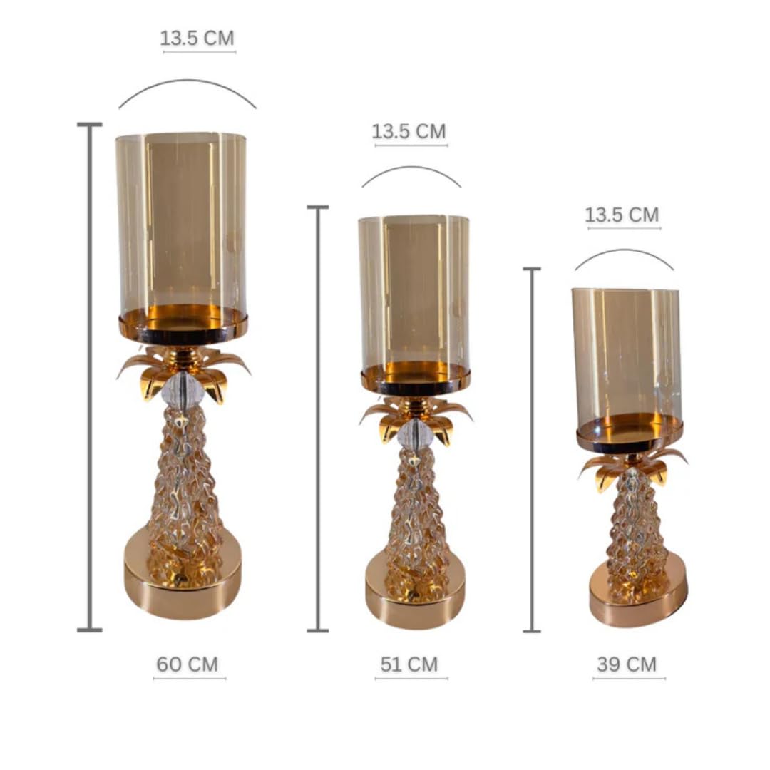 Gold Pineapple Design Candle Holder Set