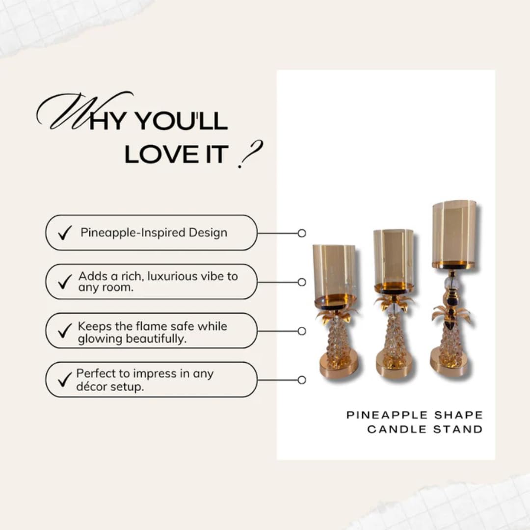 Gold Pineapple Design Candle Holder Set
