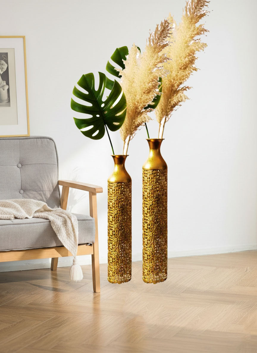 Obsidian-Gold Contour Vase Gold Metal Floor Vase