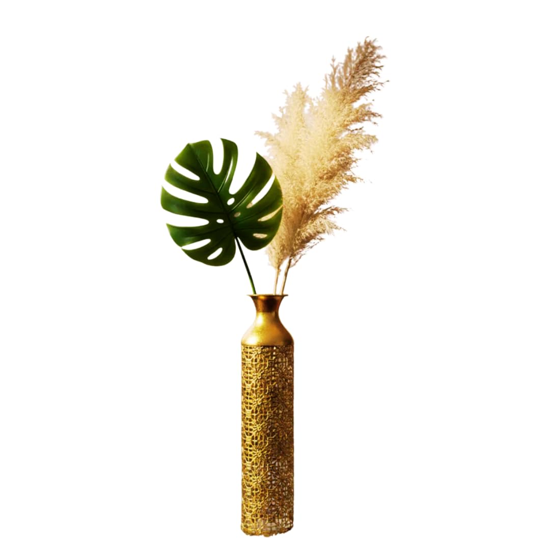 Obsidian-Gold Contour Vase Gold Metal Floor Vase