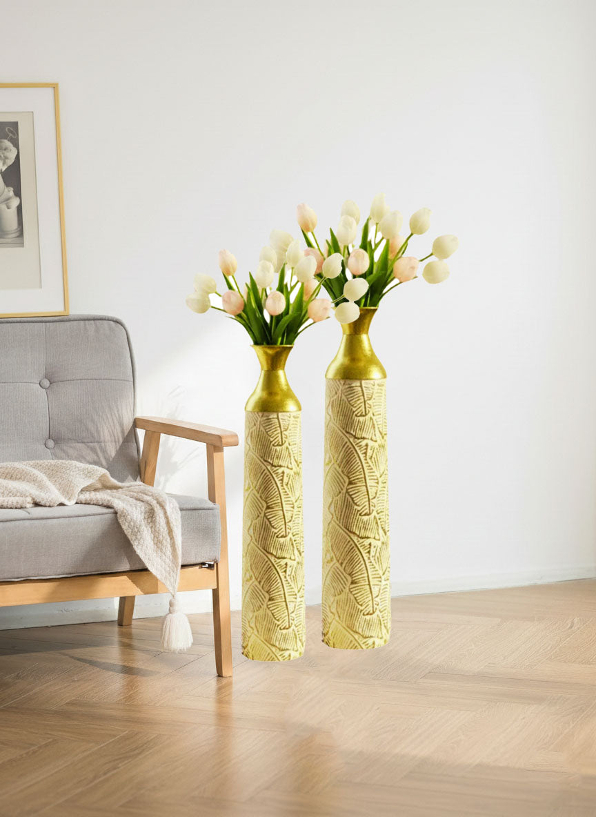 Regal Leaf Embossed Decorative Floor Vase