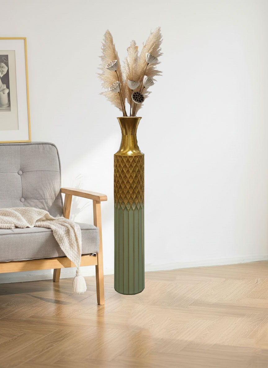Diamond-Embossed Metal Floor Vase