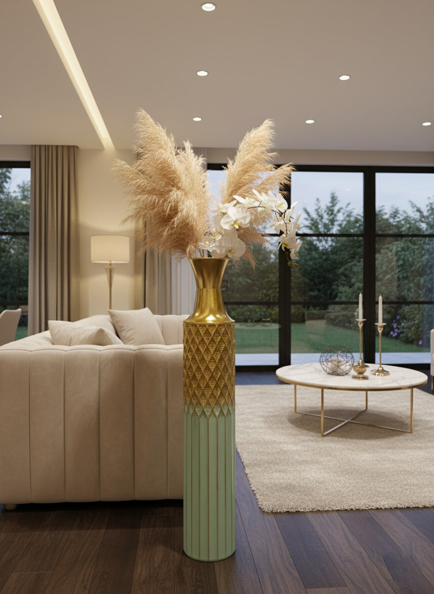 Diamond-Embossed Metal Floor Vase