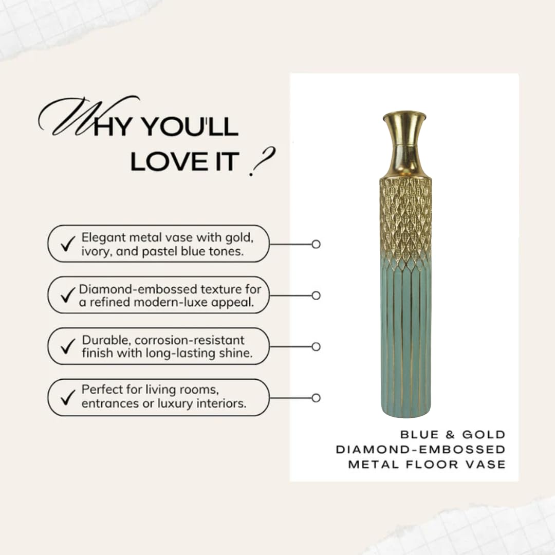 Diamond-Embossed Metal Floor Vase