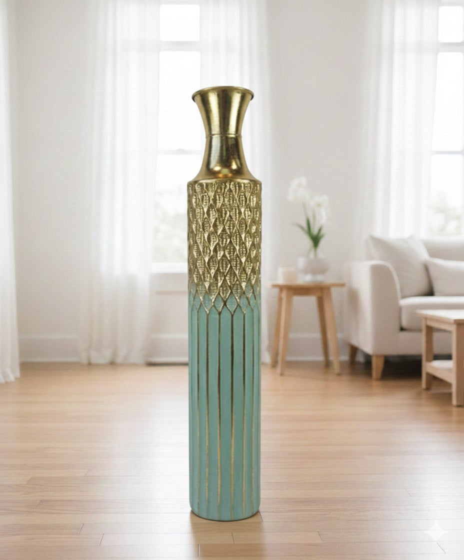 Diamond-Embossed Metal Floor Vase