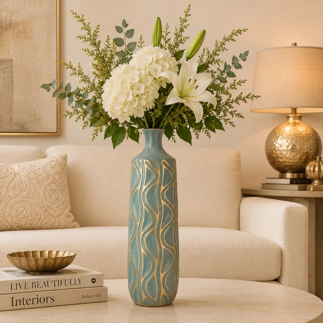 Elare Premium Decorative Vase with Gold Wave Pattern