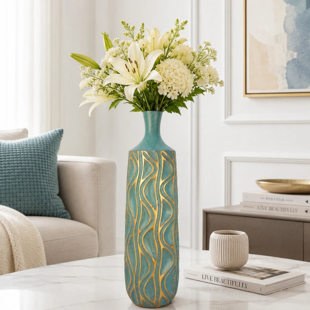Elare Premium Decorative Vase with Gold Wave Pattern