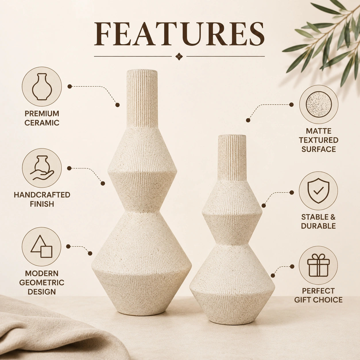Elare Textured Geometric Ceramic Vase
