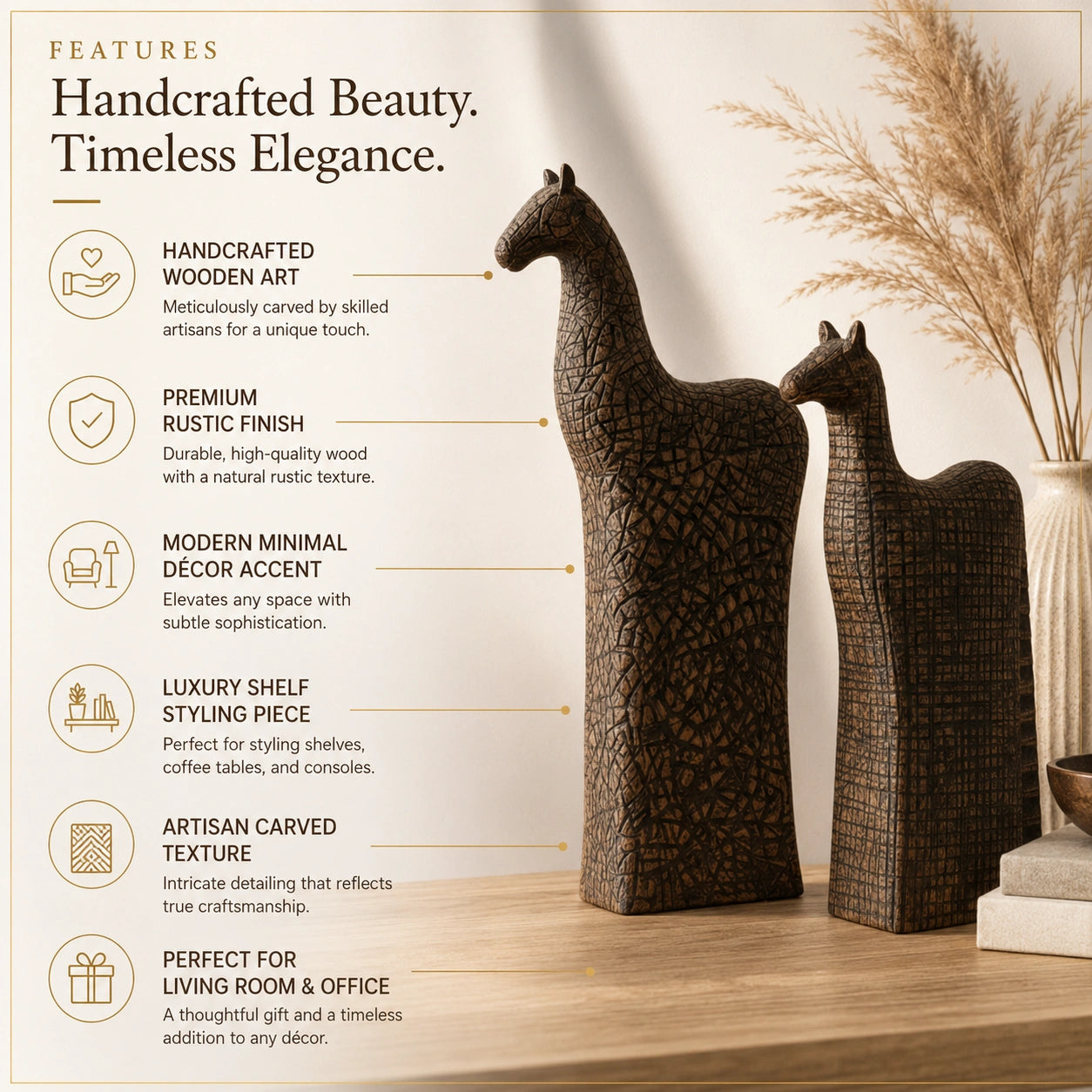 Artisan Wooden Horse Sculpture Set
