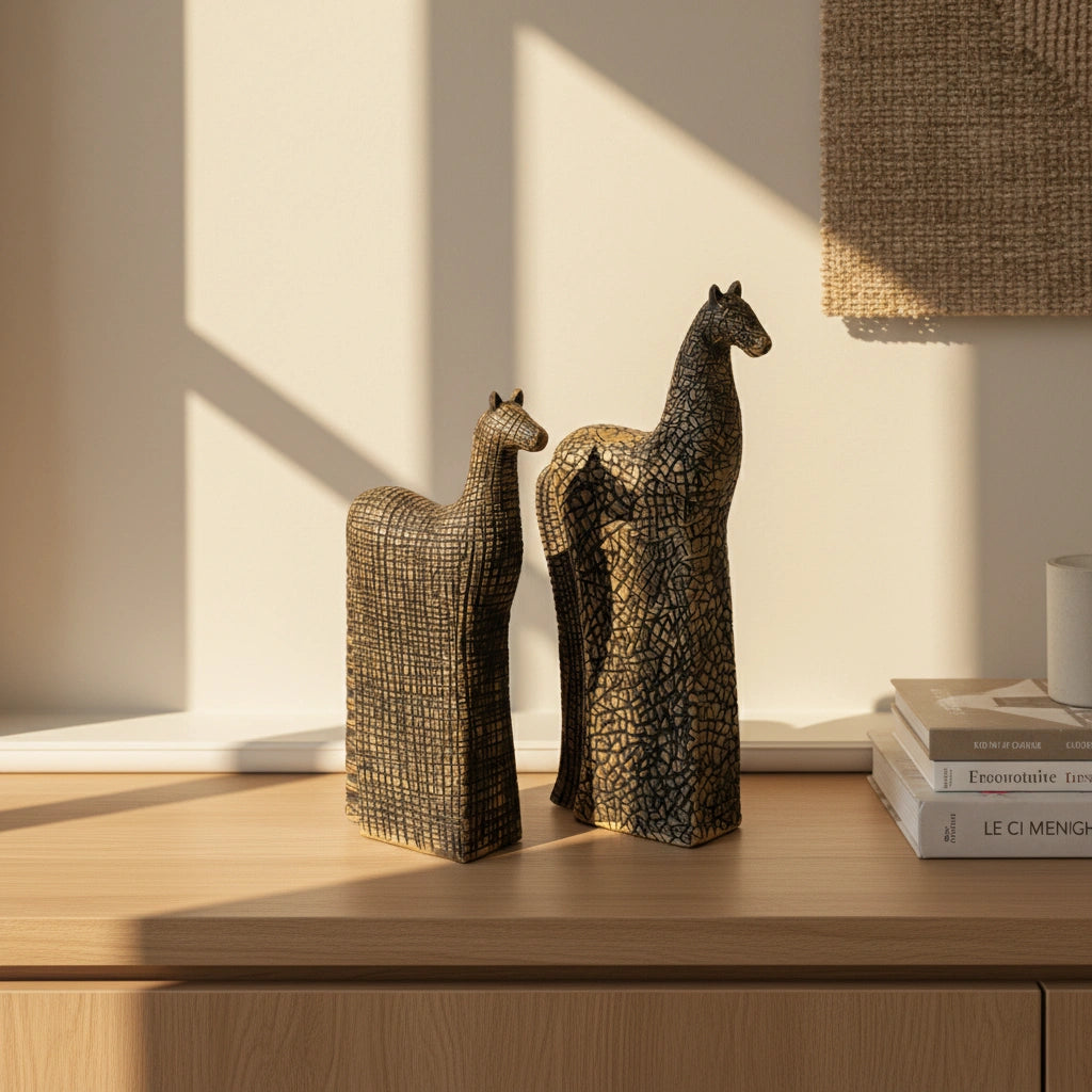 Artisan Wooden Horse Sculpture Set