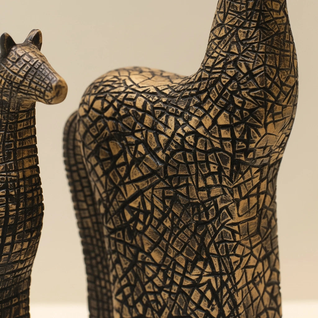 Artisan Wooden Horse Sculpture Set